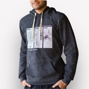 🐠Sisters Coffee topographical hoodie sweatshirt blue white XS